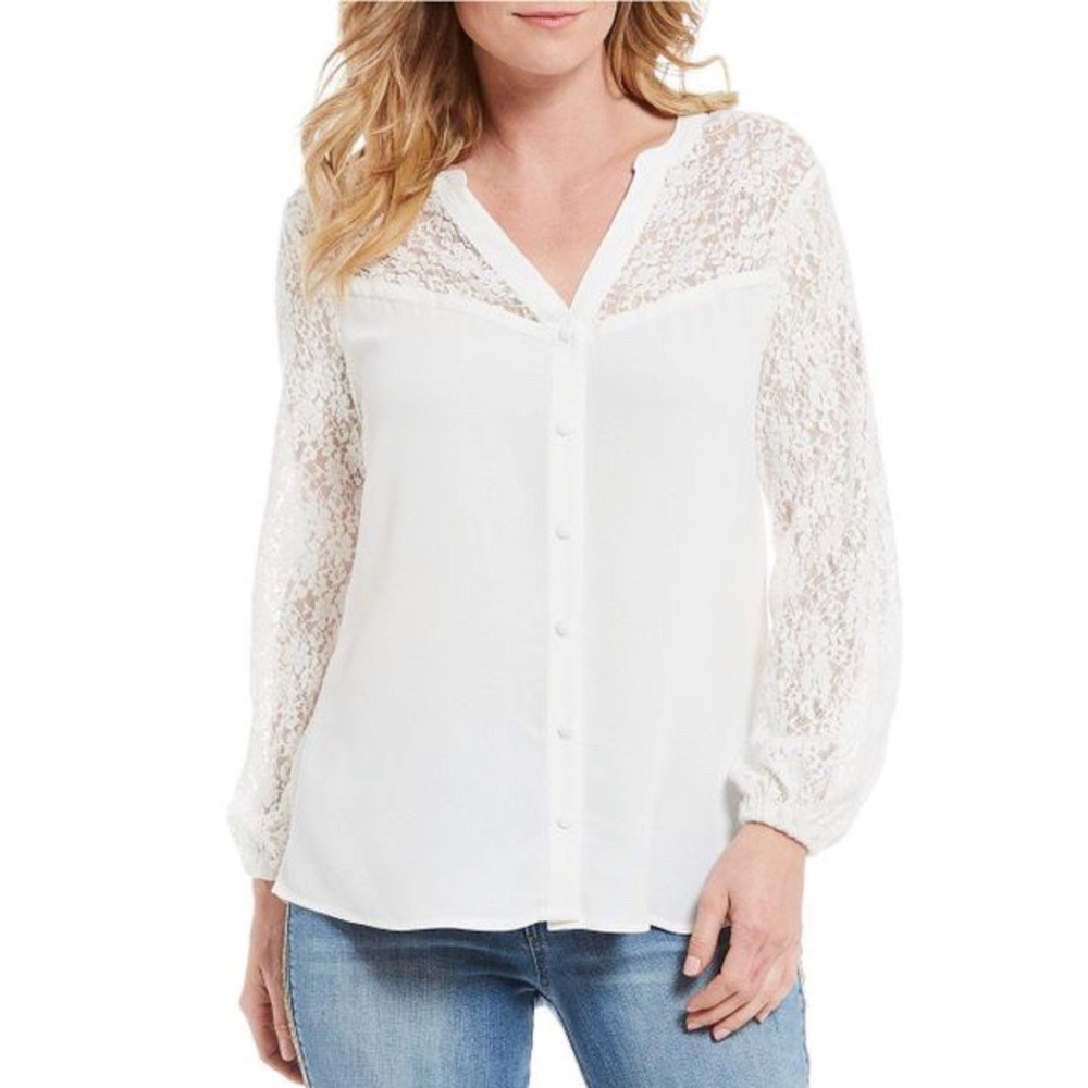 Democracy Ivory Lace Button Up Blouse Small NEW WITH TAGS